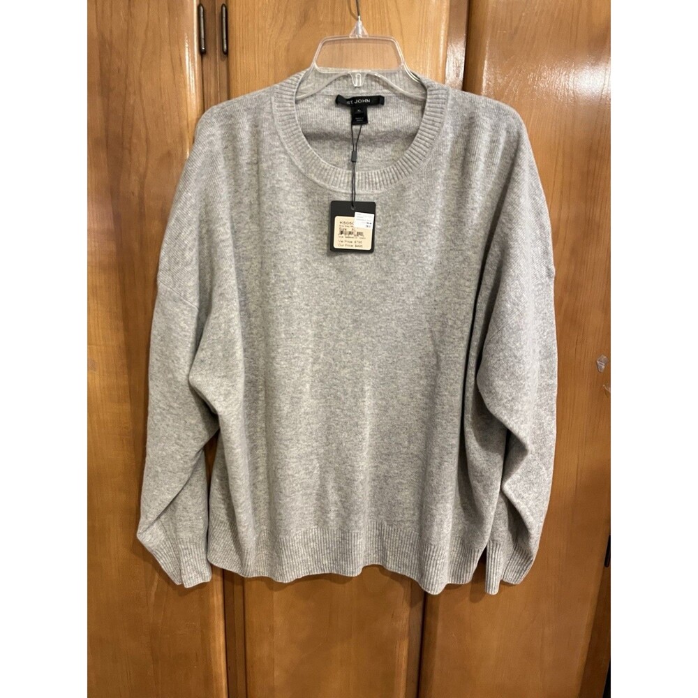 ST. JOHN Luxurious Oversized Gray Mens Sweater XL Wool Bld MSRP $795 NWT